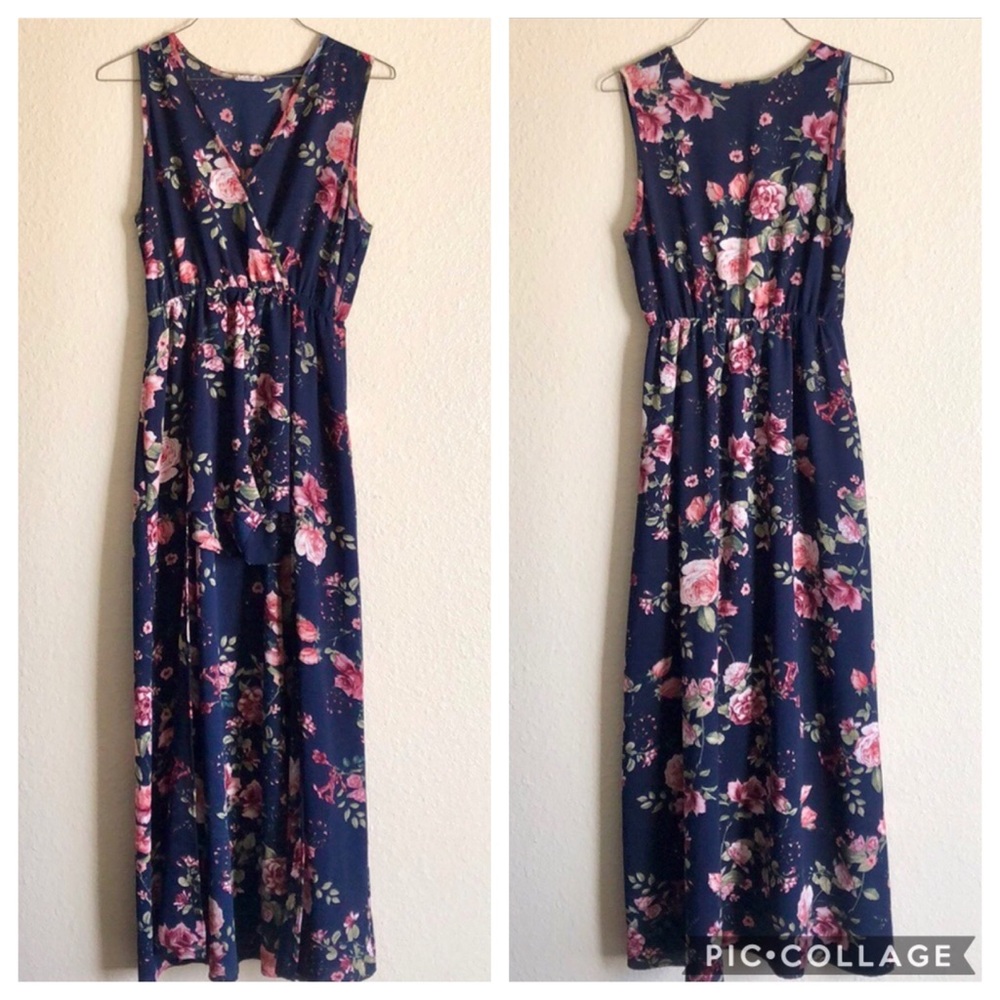 K-T-O-O Navy Floral Romper Maxi size Large
